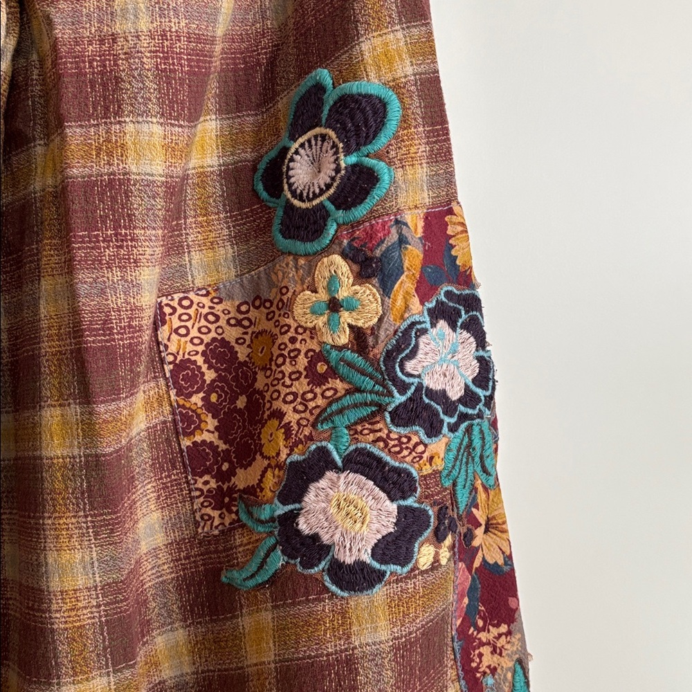 NWT Free People Brooks Embroidered Wide Leg Patchwork Pants, S - Picture 15 of 16